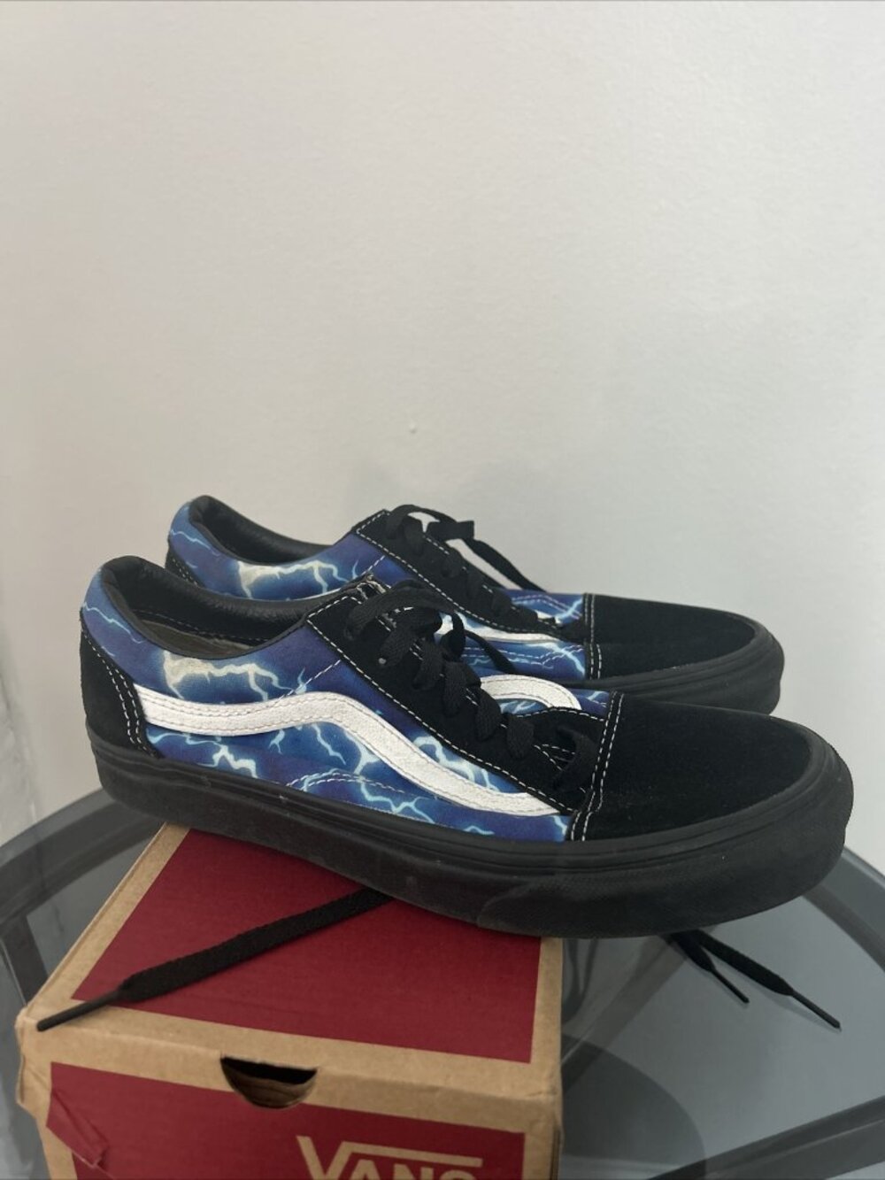 Vans Blue Lightning Suede Black Old Skool Sneakers Shoes Women S 7 5